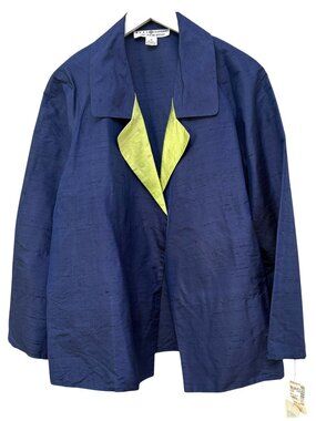 NWT Saks Fifth Avenue Real Clothes Silk Jacket Blue Lime Medium Open Front VTG